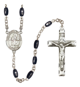 Silver Plated 8x5mm Black Saint Isidore the Farmer Rosary