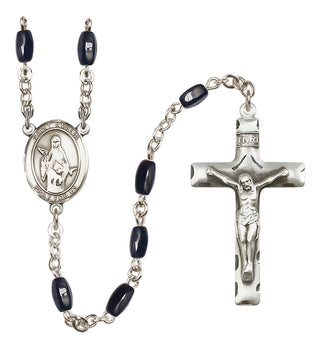 Silver Plated 8x5mm Black Saint Amelia Rosary