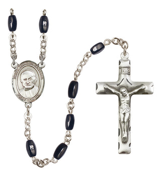 Silver Plated 8x5mm Black Saint Arnold Janssen Rosary