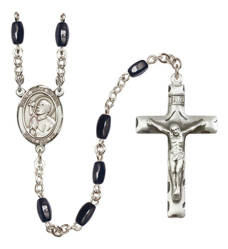 Silver Plated 8x5mm Black Saint Rene Goupil Rosary