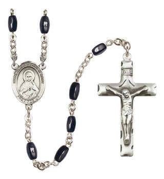 Silver Plated 8x5mm Black Immaculate Heart of Mary Rosary