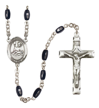 Silver Plated 8x5mm Black Saint Honorius of Amiens Rosary
