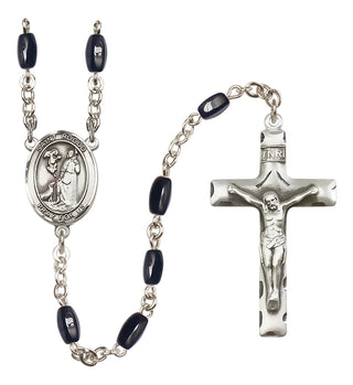Silver Plated 8x5mm Black Saint Rocco Rosary