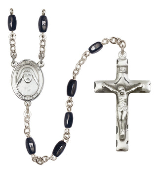 Silver Plated 8x5mm Black Saint Alphonsa of India Rosary
