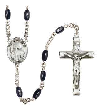 Silver Plated 8x5mm Black Saint Jeanne Jugan Rosary