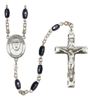 Silver Plated 8x5mm Black Saint Damien of Molokai Rosary