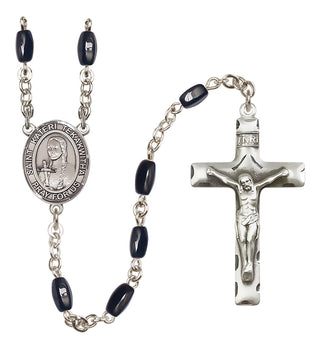 Silver Plated 8x5mm Black Saint Kateri Tekakwitha Rosary