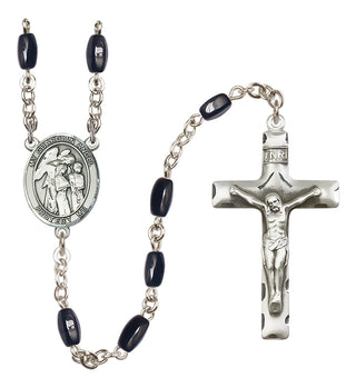 Silver Plated 8x5mm Black Guardian Angel w/Children Rosary
