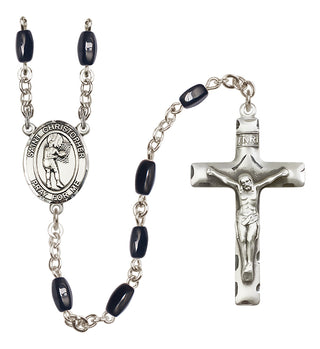 Silver Plated 8x5mm Black Saint Christopher/Basketball-Women Rosary