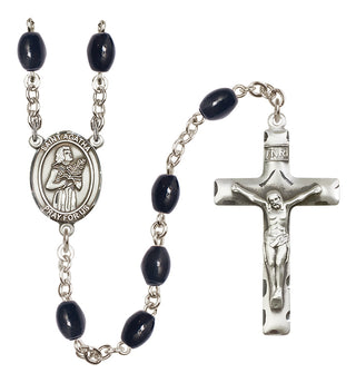 Silver Plated 8x6mm Black Saint Agatha Rosary