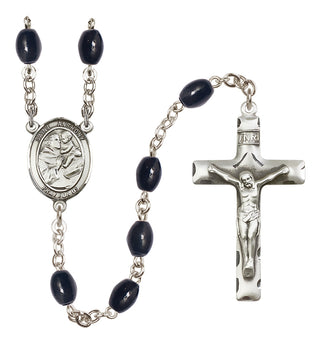 Silver Plated 8x6mm Black Saint Anthony of Padua Rosary