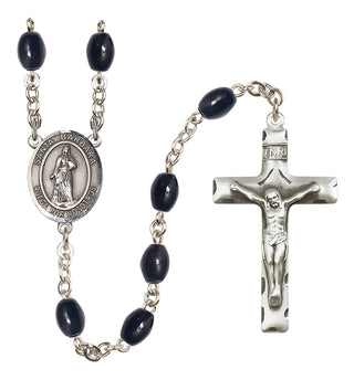 Silver-Plated 8x6mm Santa Barbara  Engraved Catholic Rosaries