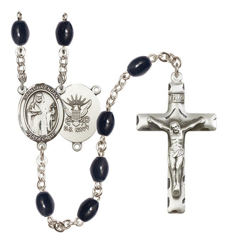 Silver-Plated 8x6mm Saint Brendan the Navigator/Navy Rosary