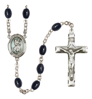 Silver-Plated 6mm Saint Christopher  Engraved Catholic Rosaries