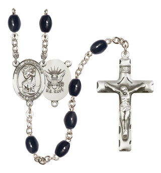 Silver-Plated 8x6mm Saint Christopher / Navy Rosary