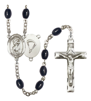 Saint Christopher and Paratrooper Rosary with 8X6mm Black Onyx Beads