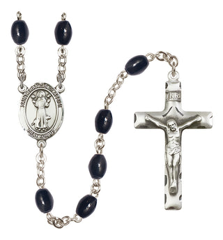 Silver Plated 8x6mm Black Saint Francis of Assisi Rosary