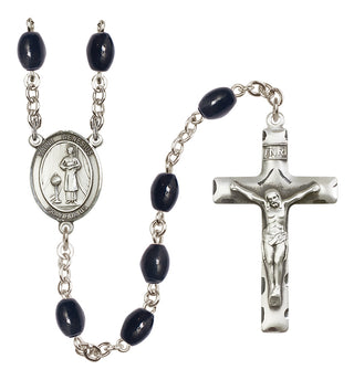 Silver Plated 8x6mm Black Saint Genesius of Rome Rosary