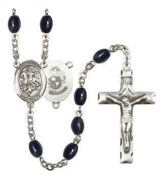 Saint George and Marines Rosary with 8X6mm Black Onyx Beads