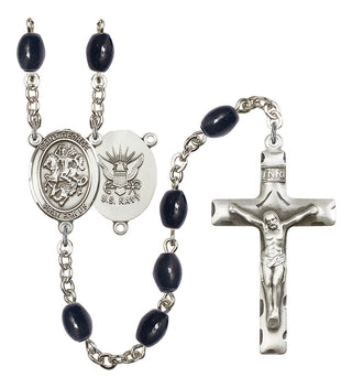 Saint George and Navy Rosary with 8X6mm Black Onyx Beads