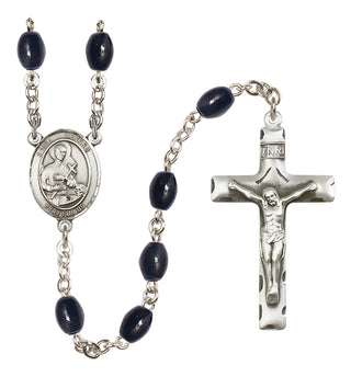 Silver Plated 8x6mm Black Saint Gerard Majella Rosary