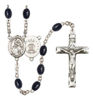 Silver Plated 8x6mm Black Saint Joan of Arc / Air Force Rosary