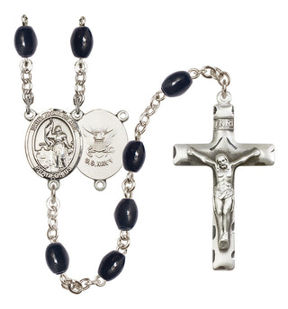 Silver-Plated 8x6mm Saint Joan of Arc / Navy Rosary