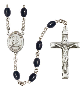 Silver Plated 8x6mm Black Saint John Bosco Rosary