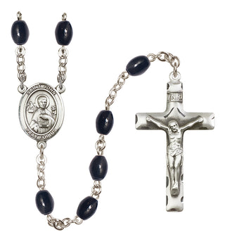 Silver Plated 8x6mm Black Saint John the Apostle Rosary