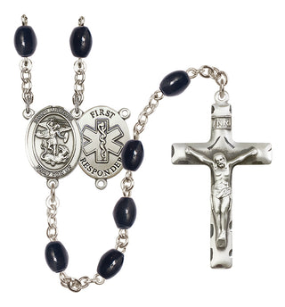 Silver-Plated 8x6mm Saint Michael/1St Responder Rosary