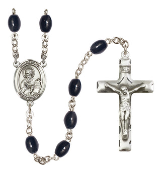Silver Plated 8x6mm Black Saint Paul the Apostle Rosary
