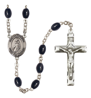 Silver Plated 8x6mm Black San Peregrino Rosary