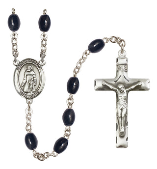 Silver Plated 8x6mm Black Saint Peregrine Laziosi Rosary