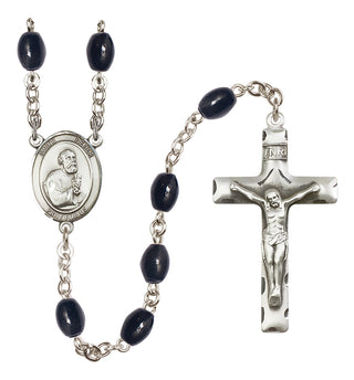 Silver Plated 8x6mm Black Saint Peter the Apostle Rosary