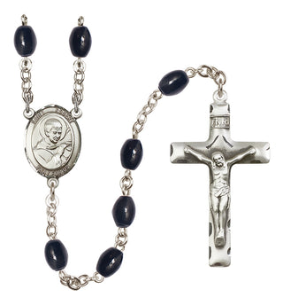 Silver Plated 8x6mm Black Saint Robert Bellarmine Rosary