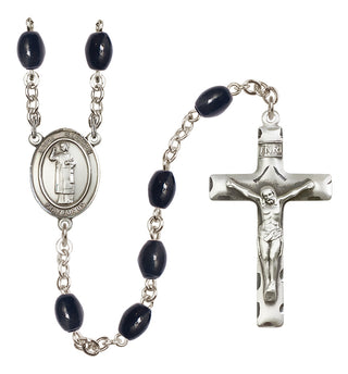 Silver Plated 8x6mm Black Saint Stephen the Martyr Rosary