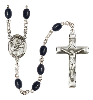 Silver Plated 8x6mm Black Saint John of God Rosary