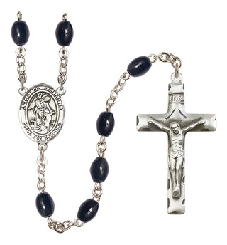 Silver Plated 8x6mm Black Angel de la Guarda Rosary
