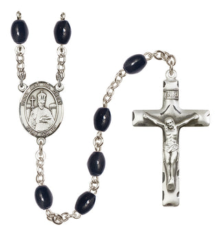 Silver Plated 8x6mm Black Saint Leo the Great Rosary
