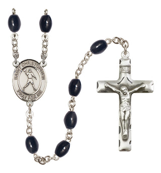 Silver-Plated 8x6mm Saint Christopher/Football Rosary