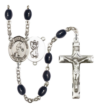 Saint Christopher and Basketball Rosary with 8X6mm Black Onyx Beads