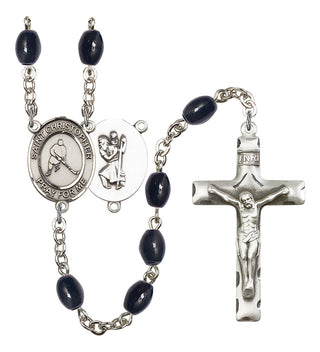 Saint Christopher and Ice Hockey Rosary with 8X6mm Black Onyx Beads