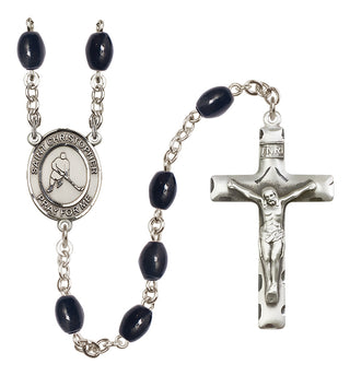 Silver-Plated 8x6mm Saint Christopher/Ice Hockey Rosary