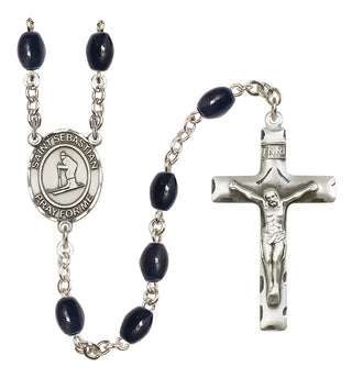 Silver-Plated 8x6mm Saint Sebastian/Skiing Rosary