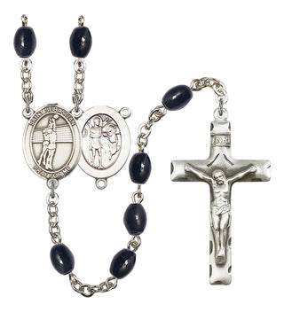 Saint Sebastian and Volleyball Rosary with 8X6mm Black Onyx Beads