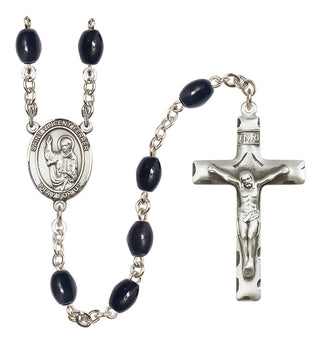 Silver Plated 8x6mm Black Saint Vincent Ferrer Rosary