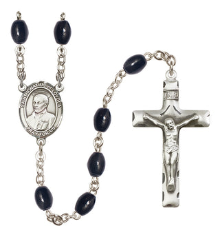Silver Plated 8x6mm Black Saint Ignatius of Loyola Rosary