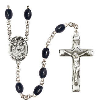 Silver Plated 8x6mm Black Holy Family Rosary