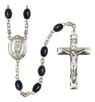Silver Plated 8x6mm Black Saint Victor of Marseilles Rosary