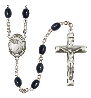 Silver Plated 8x6mm Black Footprints / Cross Rosary
